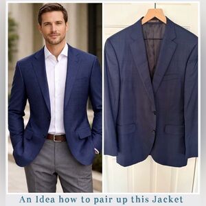 PETER MILLAR 42R Navy Plaid Sport Coat - 100% Wool - Made in Canada